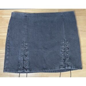 Urban Outfitters BDG Women's Jean Mini Skirt Black Wash Mall Goth Y2K Lace Up Lg